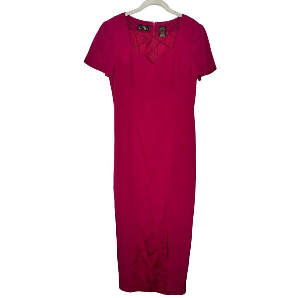 Vintage Liz Claiborne Night Hot Pink 100% Silk Dress Sz 10, Short Sleeve